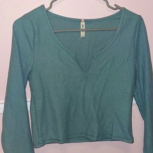 PACSUN green/blue long sleeve. Low V cut